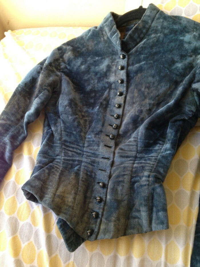 This Faded Blue Velvet Antique Waistcoat From The Victorian Era That I Found For $5