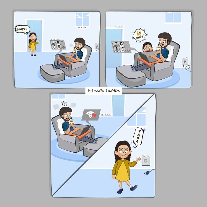 Couple in a doodle cuddles comic with wifi outage and sweet interaction capturing everyday couple life moments.