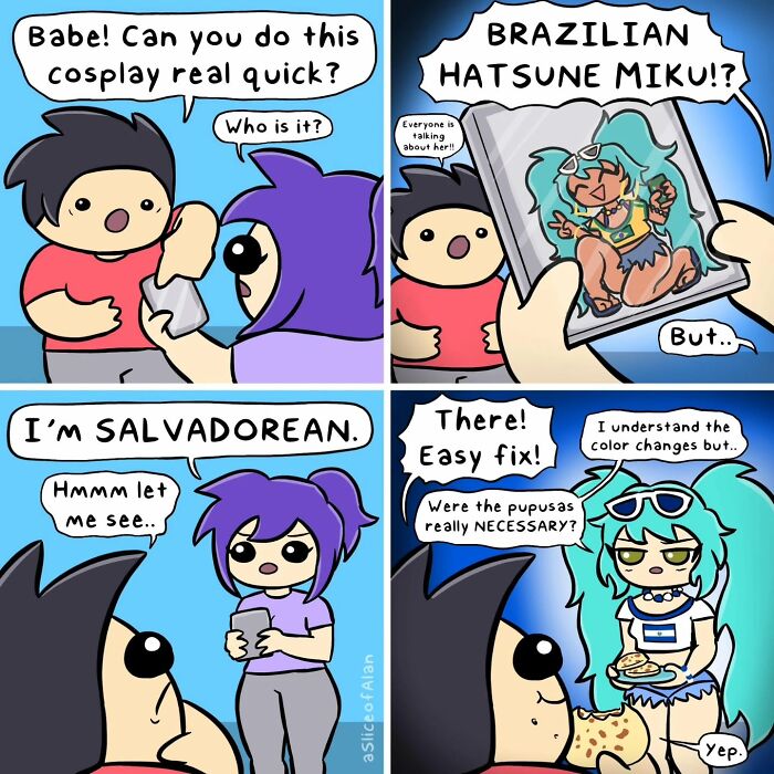 Comic strip featuring adult-oriented humor with characters discussing cosplay and cultural references in a hilarious style.