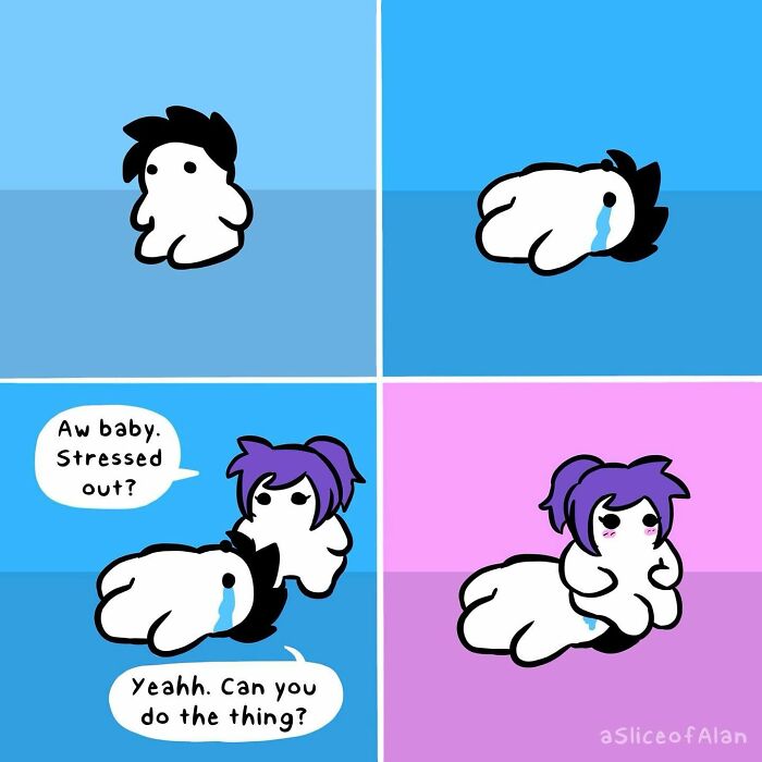 Cartoon characters showing adult-oriented humor in a hilariously bizarre comic style from A Slice Of Alan series.