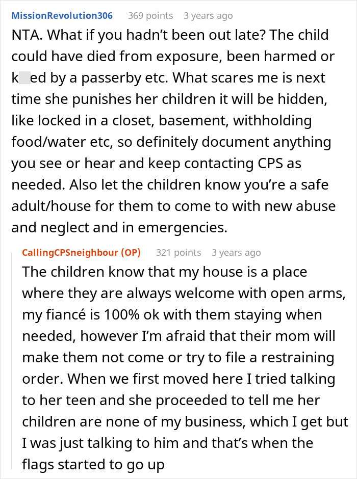 Online discussion about mom throwing kid out on cold Christmas night for not making bed, neighbors contacting CPS with concerns.