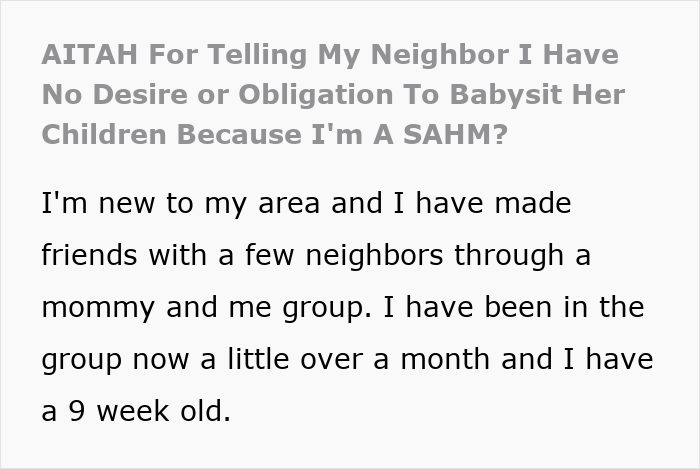 Entitled Mom Gets Shut Down In Group Chat After Whining About Neighbor Refusing To Watch Her Kids Entitled Mom Gets Shut Down In Group Chat After Whining About Neighbor Refusing To Watch Her Kids