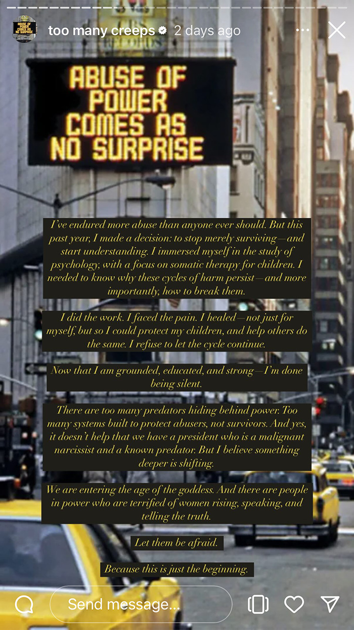 Electronic street sign in urban setting displaying abuse of power message amid claims involving Jared Leto and underage allegations. Electronic street sign in urban setting displaying abuse of power message amid claims involving Jared Leto and underage allegations.