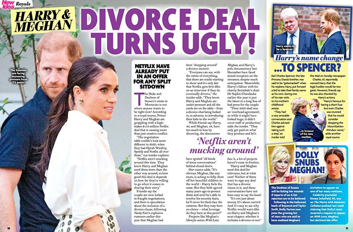 Prince Harry and Meghan Markle featured in a magazine spread about their controversial divorce and interview reactions. Prince Harry and Meghan Markle featured in a magazine spread about their controversial divorce and interview reactions.
