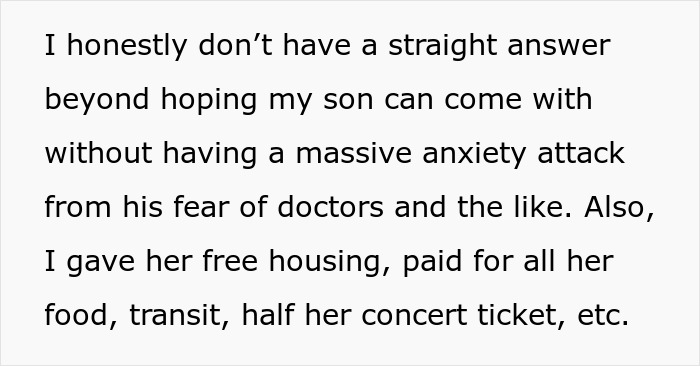 Text describing a man needing his niece to watch his 11-year-old son during an emergency, with the niece asking for $100. Text describing a man needing his niece to watch his 11-year-old son during an emergency, with the niece asking for $100.