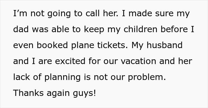 Text message about confirming babysitting arrangements for vacation without kids, showing clear planning and excitement. Text message about confirming babysitting arrangements for vacation without kids, showing clear planning and excitement.