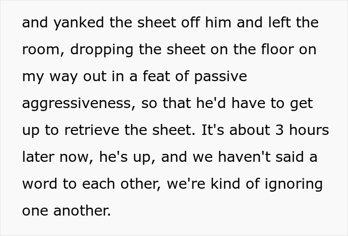 Couple in bedroom conflict as man expresses dislike of yawning and fiancée storms out after being elbowed. Couple in bedroom conflict as man expresses dislike of yawning and fiancée storms out after being elbowed.