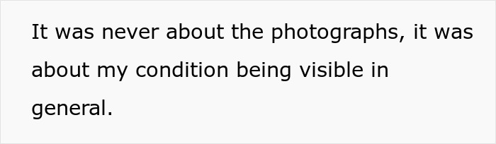 Text graphic displaying a statement about psoriasis visibility and its impact on personal experiences at events. Text graphic displaying a statement about psoriasis visibility and its impact on personal experiences at events.