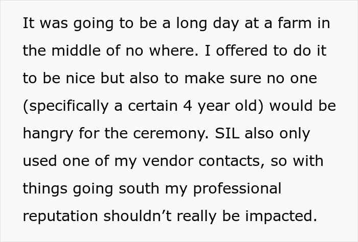 Text excerpt describing a mother of ring bearer handling challenges before a wedding ceremony on a farm.