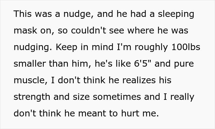 Man reacts to yawning by elbowing fiancée who is sleeping, causing her to snap and leave the bedroom abruptly. Man reacts to yawning by elbowing fiancée who is sleeping, causing her to snap and leave the bedroom abruptly.