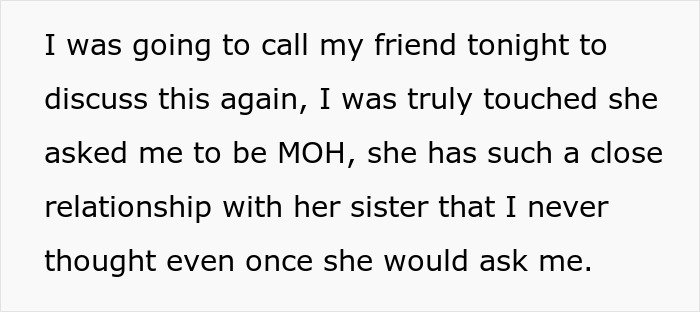 Text excerpt discussing MOH’s close relationship with bride before conflict over psoriasis and body makeup. Text excerpt discussing MOH’s close relationship with bride before conflict over psoriasis and body makeup.