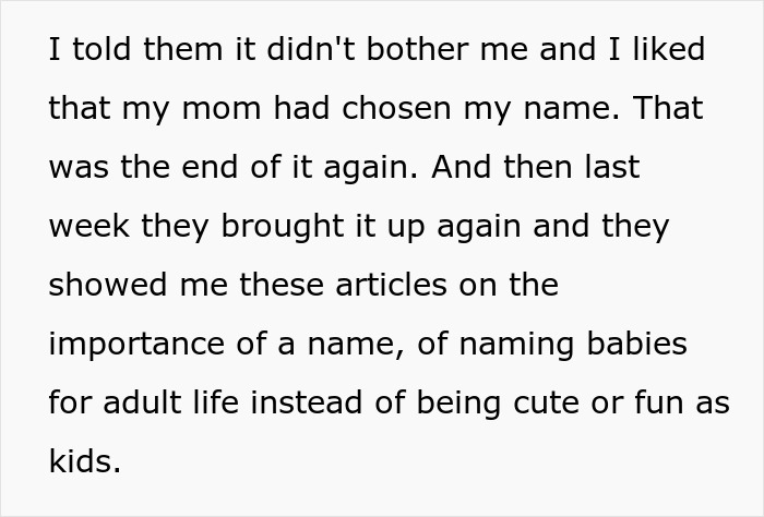 Text discussing foster name change parents and the importance of choosing names for adult life instead of childhood fun.