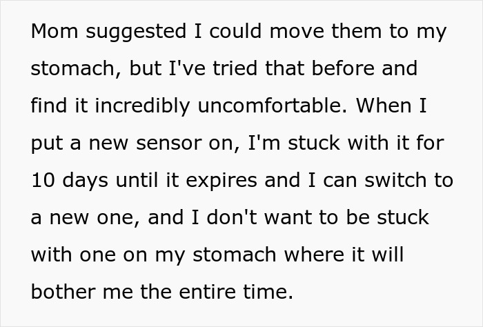 Text explaining discomfort with moving a sensor to the stomach, showing woman refusing to risk health for sister’s wedding photo aesthetic. Text explaining discomfort with moving a sensor to the stomach, showing woman refusing to risk health for sister’s wedding photo aesthetic.