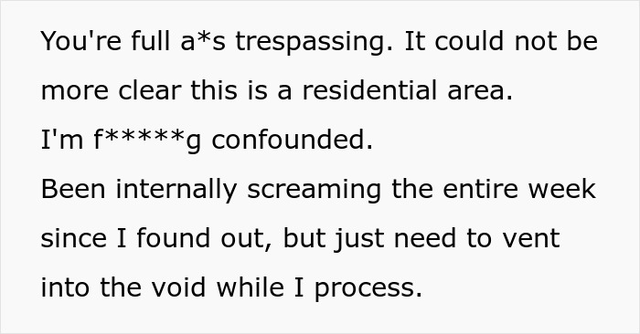 Person tries to enjoy time off, frustrated by strangers trespassing and using their patio as their own space. Person tries to enjoy time off, frustrated by strangers trespassing and using their patio as their own space.