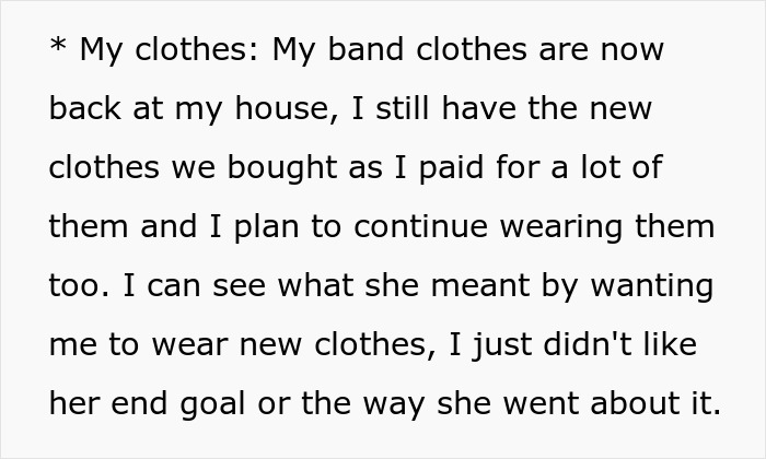 Text excerpt discussing changes in clothing preferences linked to girlfriend behaviour change in relationship context.