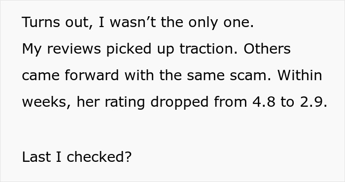 Text excerpt discussing how guest reviews exposed a venue host’s $1200 cleaning bill scam, damaging her reputation. Text excerpt discussing how guest reviews exposed a venue host’s $1200 cleaning bill scam, damaging her reputation.