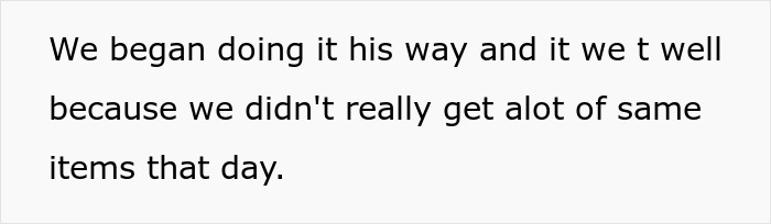 Text on white background describing a rule causing a store’s backroom to become a disaster by lunchtime. Text on white background describing a rule causing a store’s backroom to become a disaster by lunchtime.
