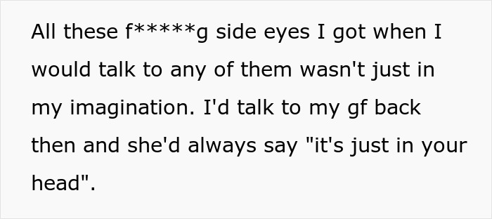 Text excerpt revealing a man’s distrust as his girlfriend’s squad secretly hates him, and she lies about it. Text excerpt revealing a man’s distrust as his girlfriend’s squad secretly hates him, and she lies about it.