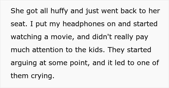 Passenger refuses to switch seats with mother on airplane and ignores her children arguing and crying nearby. Passenger refuses to switch seats with mother on airplane and ignores her children arguing and crying nearby.