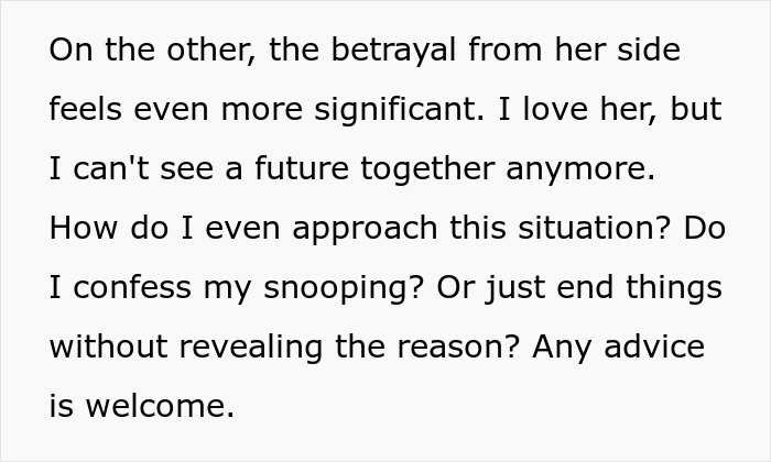 Text excerpt showing a man struggling to handle what a private investigator found about his partner, feeling betrayed. Text excerpt showing a man struggling to handle what a private investigator found about his partner, feeling betrayed.