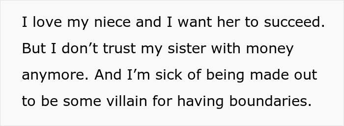 Text showing a woman expressing concern about boundaries after niece’s college fund was used for prom without consent. Text showing a woman expressing concern about boundaries after niece’s college fund was used for prom without consent.