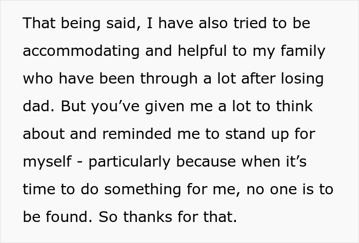 Text excerpt about reflecting on family challenges and standing up for oneself after a sister sabotaged birthday dinner. Text excerpt about reflecting on family challenges and standing up for oneself after a sister sabotaged birthday dinner.