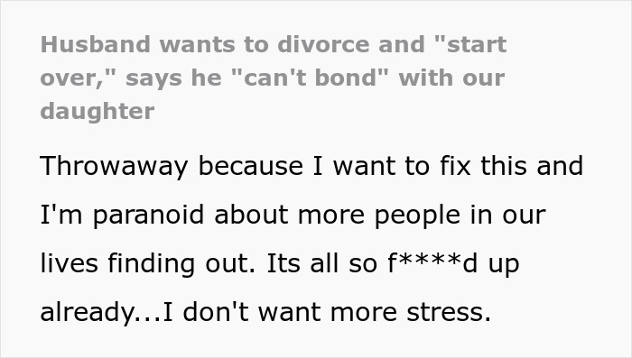 Man insists he can’t bond with daughter born by cesarean, leading to demands for divorce and relationship strain. Man insists he can’t bond with daughter born by cesarean, leading to demands for divorce and relationship strain.