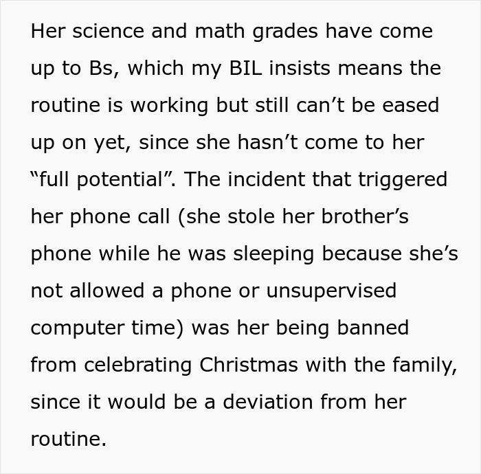 Text excerpt about niece’s home life struggles prompting woman to debate calling CPS over strict family routine and restrictions. Text excerpt about niece’s home life struggles prompting woman to debate calling CPS over strict family routine and restrictions.