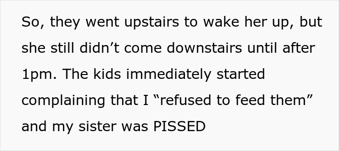 Text excerpt describing a man playing chef for his sister’s kids while she sleeps until noon after moving in. Text excerpt describing a man playing chef for his sister’s kids while she sleeps until noon after moving in.