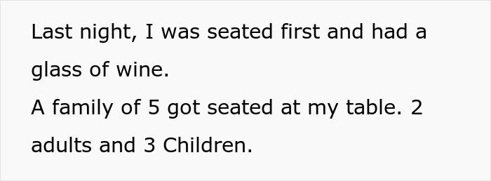 Text excerpt from a story about an entitled lady expecting a solo traveler to stop drinking alcohol around her kids. Text excerpt from a story about an entitled lady expecting a solo traveler to stop drinking alcohol around her kids.