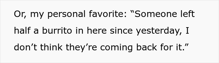 Text about workers adding labels to protect their food from lunch thieves thinking it’s hostile.