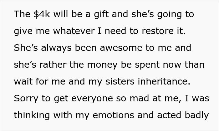Text excerpt about restoring a classic 1972 Ford Bronco and financial sacrifice involving a postpartum wife. Text excerpt about restoring a classic 1972 Ford Bronco and financial sacrifice involving a postpartum wife.