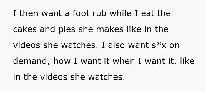 Man explains his expectations of being a tradwife husband, including foot rubs and specific desires. Man explains his expectations of being a tradwife husband, including foot rubs and specific desires.