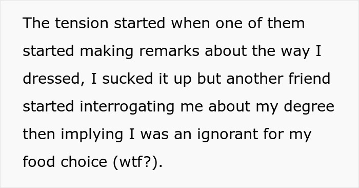 Text excerpt describing tension at a party where a woman faces criticism from her boyfriend and friends. Text excerpt describing tension at a party where a woman faces criticism from her boyfriend and friends.