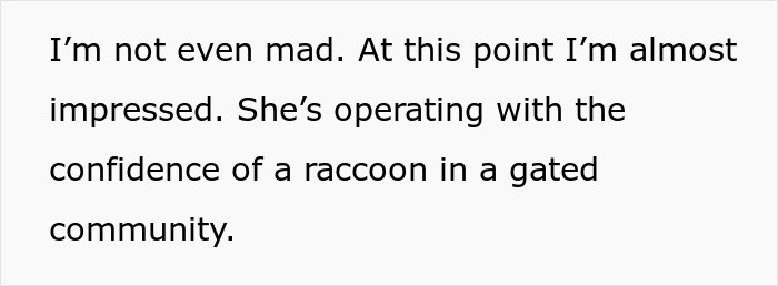 Text image showing a humorous quote about confidence, related to workers labeling food to prevent theft.