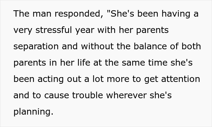 Text excerpt discussing a friend’s stepdaughter dealing with stress during a pool party situation.