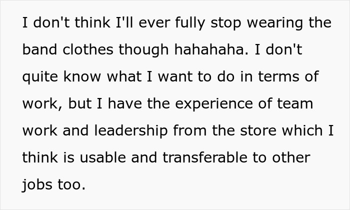 Text about work experience and skills, illustrating a change in girlfriend behaviour in relationship context.