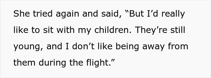 Woman refuses to give up her seat on 10-hour flight while mom insists and throws a tantrum during the trip.