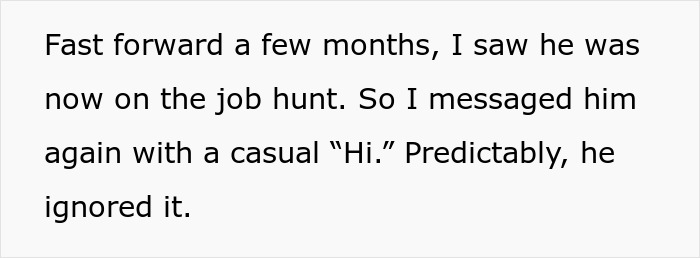 Text excerpt showing a worker ignoring career advice request while job hunting, then becoming unresponsive.