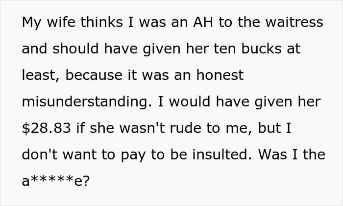 Text excerpt about a tipping dispute highlighting the question of being the jerk for tipping 83 cents. Text excerpt about a tipping dispute highlighting the question of being the jerk for tipping 83 cents.