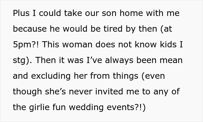 Screenshot of a message discussing the mother of ring bearer being left off the wedding guest list despite RSVP and help.