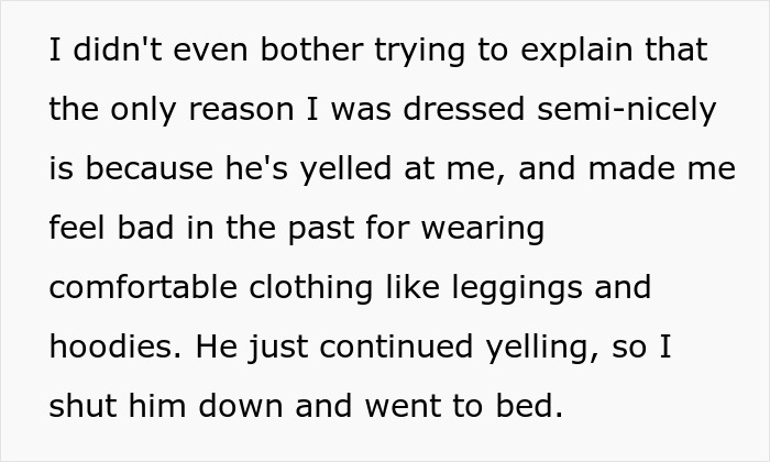 Text excerpt about a guy yelling at his girlfriend for not wearing sexy clothes, highlighting disrespectful behavior. Text excerpt about a guy yelling at his girlfriend for not wearing sexy clothes, highlighting disrespectful behavior.