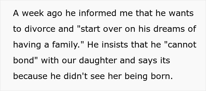 Man insists he can’t bond with daughter born by cesarean, blaming birth method and demanding divorce. Man insists he can’t bond with daughter born by cesarean, blaming birth method and demanding divorce.