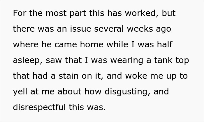 Excerpt describing a guy waking up his girlfriend to yell about her not wearing sexy clothes, calling it disgusting and disrespectful. Excerpt describing a guy waking up his girlfriend to yell about her not wearing sexy clothes, calling it disgusting and disrespectful.