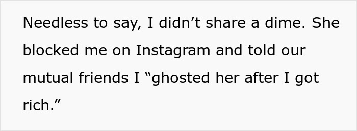 Text excerpt about woman blocking bestie after refusing to share inheritance amid childhood hardships.