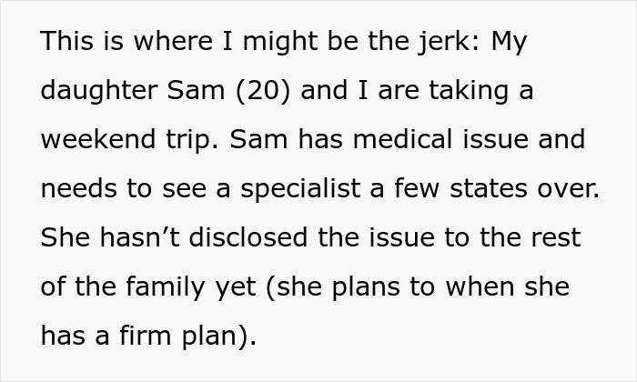Text from a personal story about family relationships, focusing on a daughter’s medical visit and family dynamics. Text from a personal story about family relationships, focusing on a daughter’s medical visit and family dynamics.