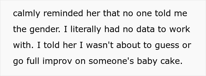 Text about gender reveal cake confusion, discussing issues with guessing baby gender and cake improv at the party. Text about gender reveal cake confusion, discussing issues with guessing baby gender and cake improv at the party.