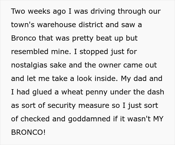 Man finds 1972 Ford Bronco, reconnects with high school memories by buying classic car for $23K. Man finds 1972 Ford Bronco, reconnects with high school memories by buying classic car for $23K.