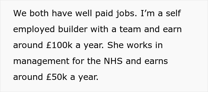 Couple discussing roles as tradwife with dual incomes, husband a self-employed builder and wife in NHS management. Couple discussing roles as tradwife with dual incomes, husband a self-employed builder and wife in NHS management.