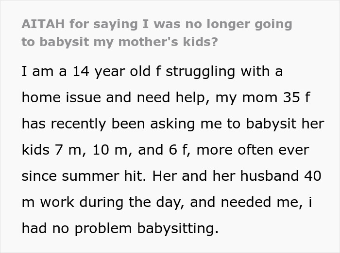 Teen girl struggle babysit step siblings as mom asks for help caring for younger children during summer.